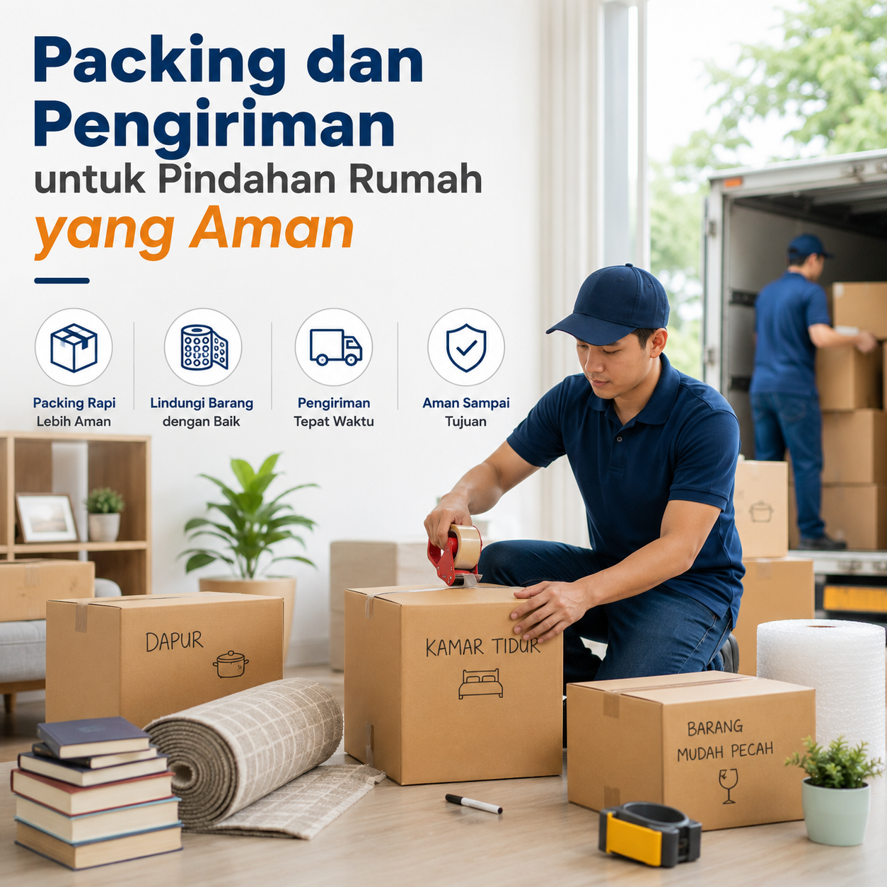 Packing dan pengiriman untuk pindahan rumah menggunakan kardus dan bubble wrap