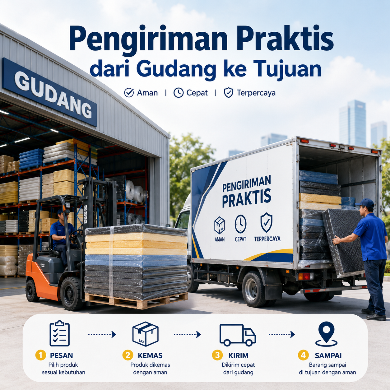 Pengiriman praktis dari gudang ke tujuan menggunakan sistem logistik modern