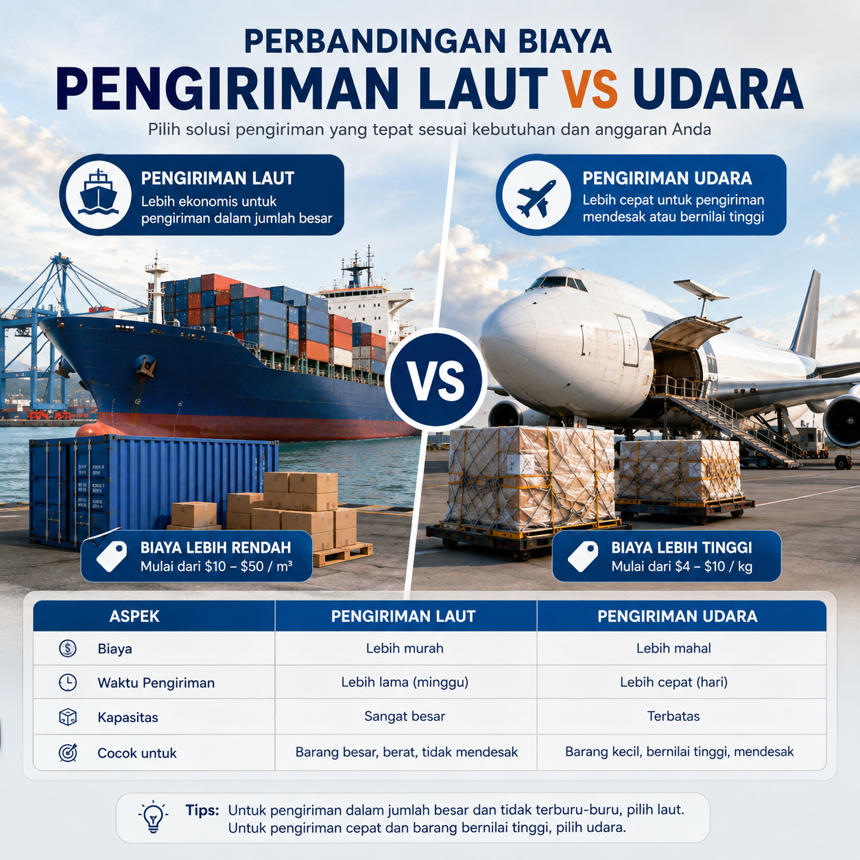 Perbandingan biaya pengiriman laut vs udara untuk kebutuhan logistik