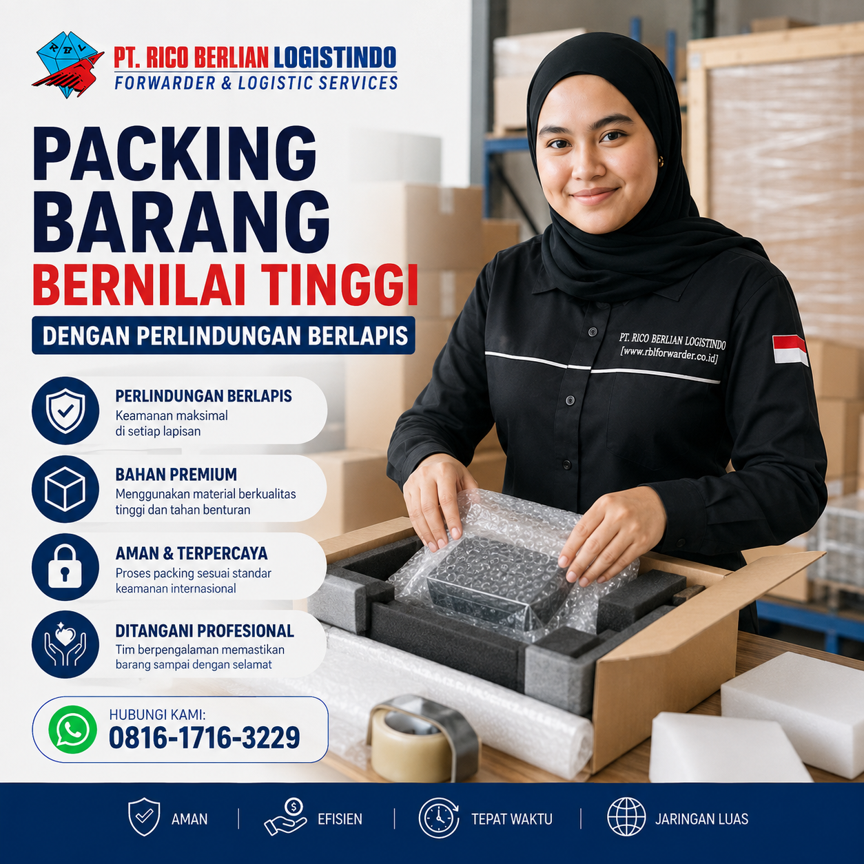 Packing barang bernilai tinggi dengan perlindungan berlapis
